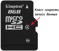 Где смотреть класс карточки MicroSD